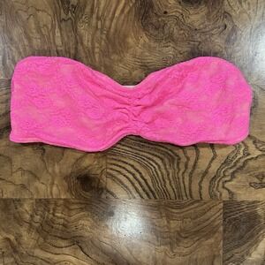 PINK Bra Womens M Pink Lace Bandeau Bralette Lightly Lined  Wire Free Strapless